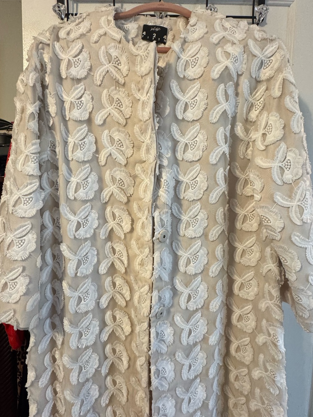 Cream Embroidered Floral Appliqué Coat